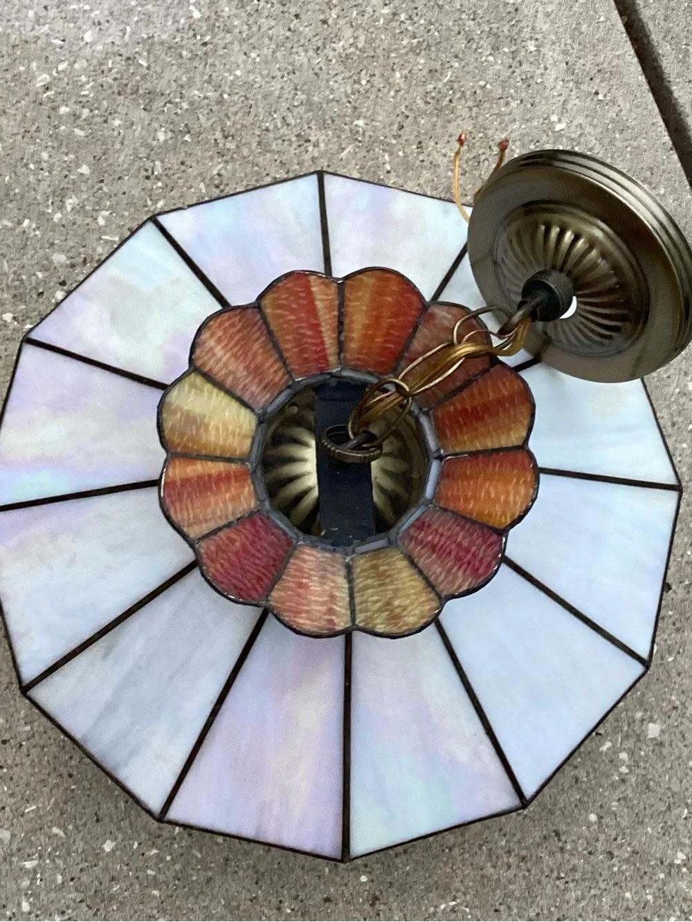 Stained Glass Ceiling Pendant Light in Iridescent White and Amber Tiffany style